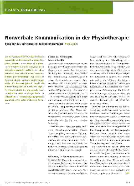Vorschauseite 1: Nonverbale Kommunikation in der Physiotherapie- Basis für das Vertrauen im Behandlungsprozess
