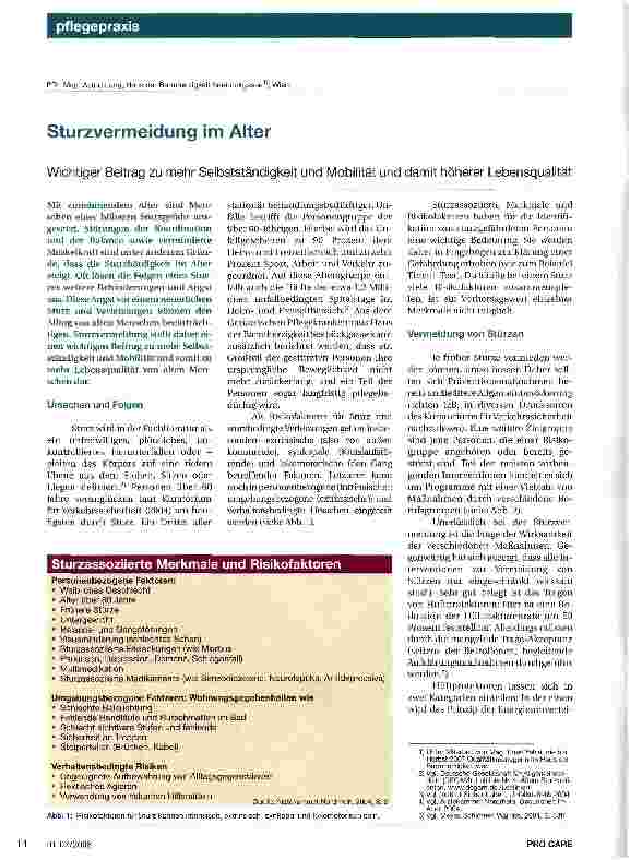Vorschauseite 1: Sturzvermeidung im Alter- Wichtiger Beitrag zu mehr Selbstständigkeit und Mobilität und damit höherer Lebensqualität