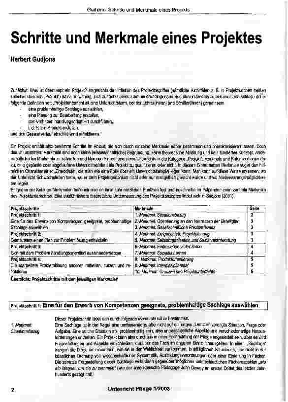 Vorschauseite 1: Schritte und Merkmale eines Projektes
