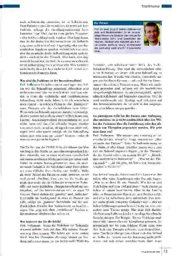 Vorschauseite 2: Entscheidungen am Lebensende Ethische Diskussionen stärker in die alltägliche Routine einbinden