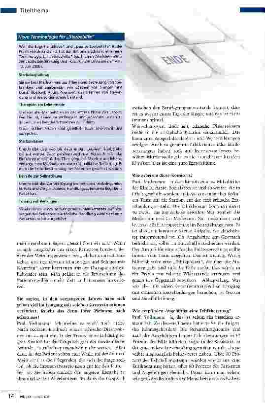 Vorschauseite 3: Entscheidungen am Lebensende Ethische Diskussionen stärker in die alltägliche Routine einbinden