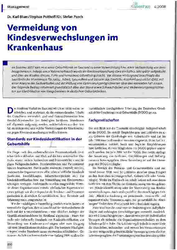 Vorschauseite 1: Vermeidung von Kindesverwechslungen im Krankenhaus