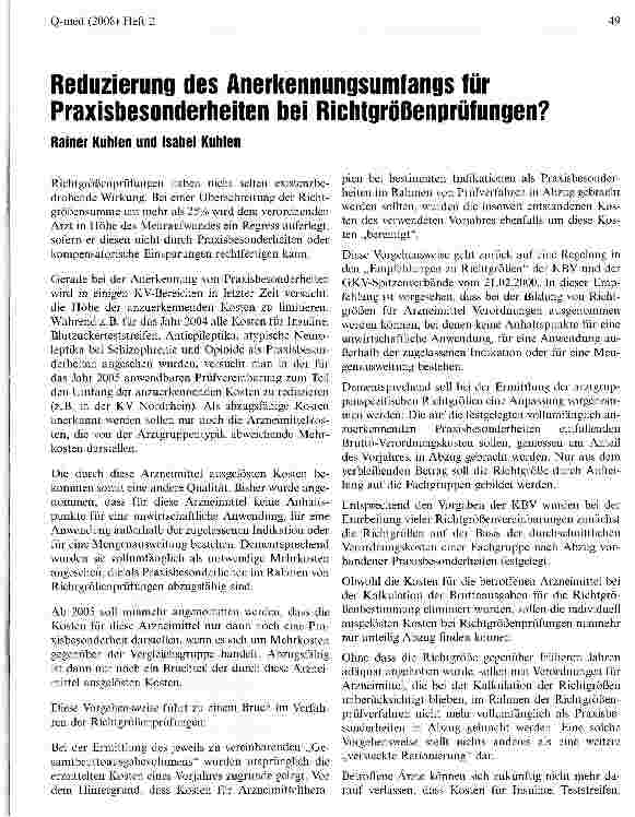 Vorschauseite 1: Reduzierung des Anerkennungsumfangs für Praxisbesonderheiten bei Richtgrößenprüfungen?