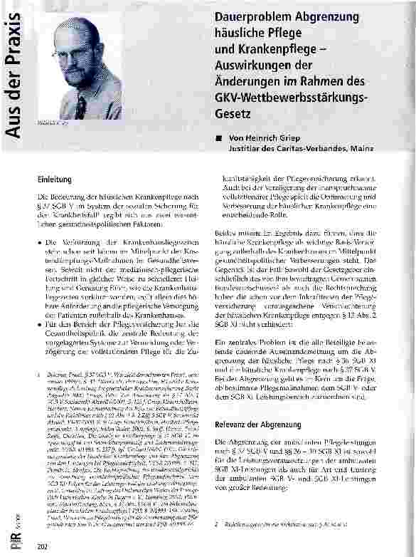 Vorschauseite 1: Dauerproblem Abgrenzung häusliche Pflege und Krankenpflege -Auswirkungen der Änderungen im Rahmen des GKV-Wettbewerbsstärkungs-Gesetz