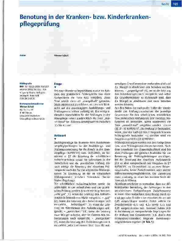Vorschauseite 1: Benotung in der Krankenbzw. Kinderkranken-pflegeprüfung