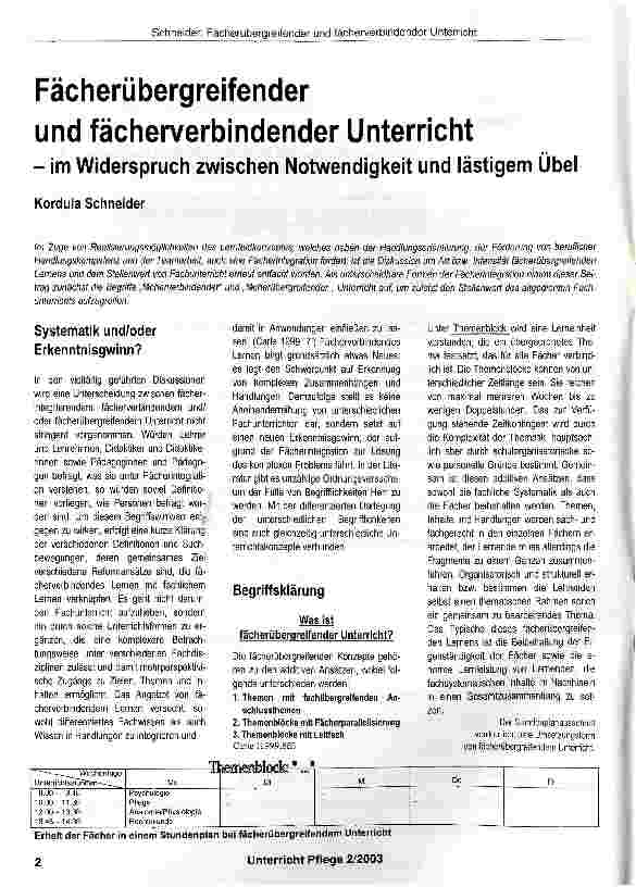 Vorschauseite 1: Fächerübergreifender und fächerverbindender Unterricht-im Widerspruch zwischen Notwendigkeit und lästigem Übel