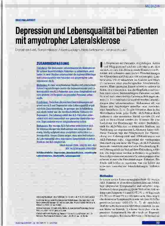 Vorschauseite 1: Depression und Lebensqualität bei Patienten mit amyotropher Lateralsklerose