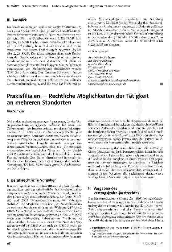Vorschauseite 1: Praxisfilialen - Rechtliche Möglichkeiten der Tätigkeit an mehreren Standorten