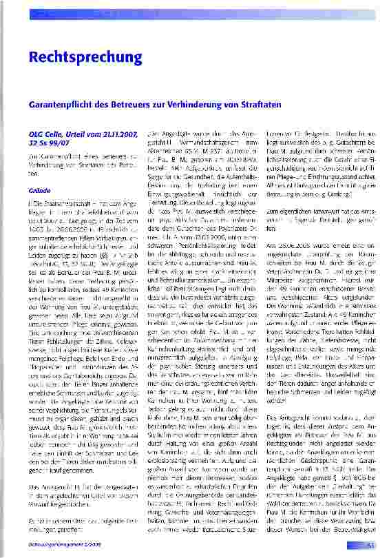 Vorschauseite 1: Garantenpflicht des Betreuers zur Verhinderung von Straftaten