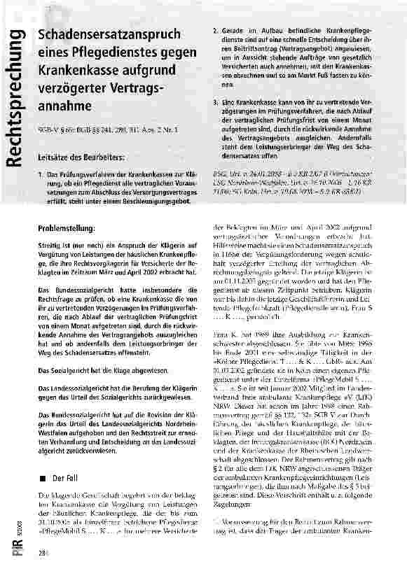 Vorschauseite 1: Schadensersatzanspruch eines Pflegedienstes gegen Krankenkasse aufgrund verzögerter Vertragsannahme