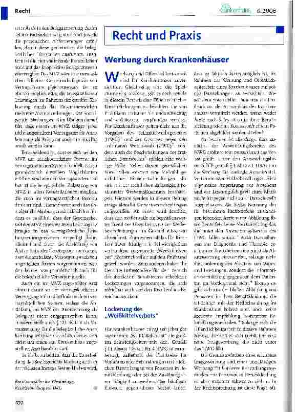Vorschauseite 1: Werbung durch Krankenhäuser