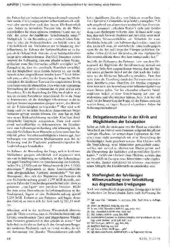 Vorschauseite 3: Strafrechtliche Verantwortlichkeit der behandelnden Ärzte für den Freitod eines Patienten nach Beendigung des Klinikaufenthalts?