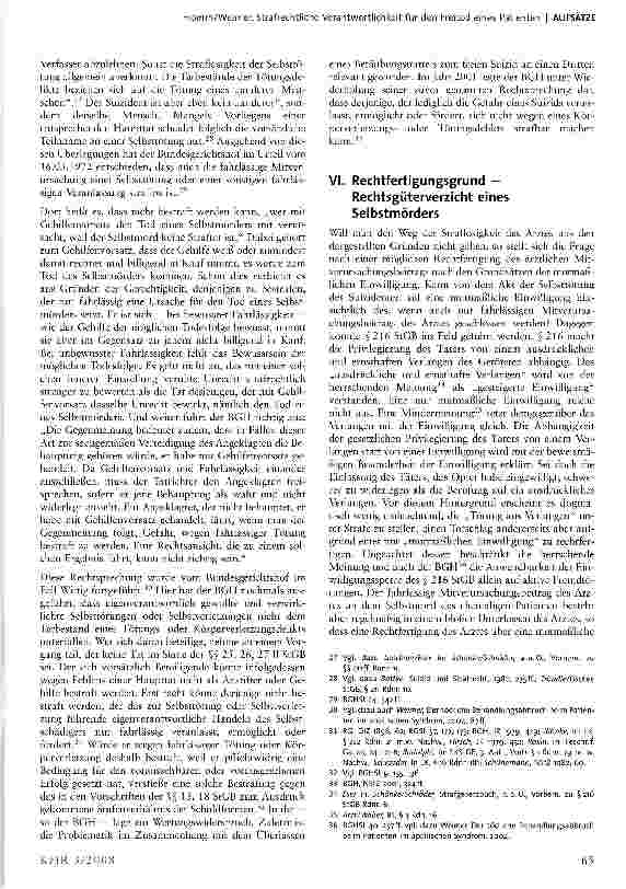 Vorschauseite 4: Strafrechtliche Verantwortlichkeit der behandelnden Ärzte für den Freitod eines Patienten nach Beendigung des Klinikaufenthalts?