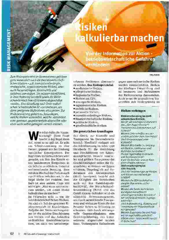 Vorschauseite 1: Risiken kalkulierbar machen
