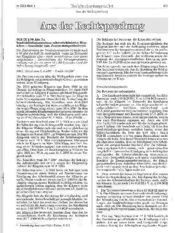 Vorschauseite 1: SGB IX §90 Abs. 2 a Sonderkündigungsschutz schwerbehinderter Menschen - Ausnahme vom Zustimmungserfordernis