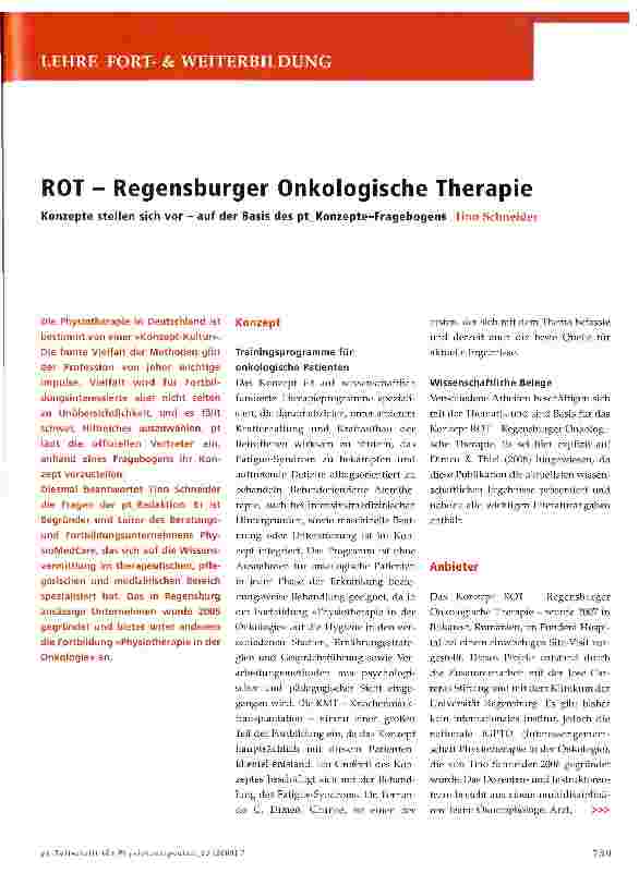 Vorschauseite 1: ROT - Regensburger Onkologische Therapie Konzepte stellen sich vor - auf der Basis des pt_Konzepte-Fragebogens