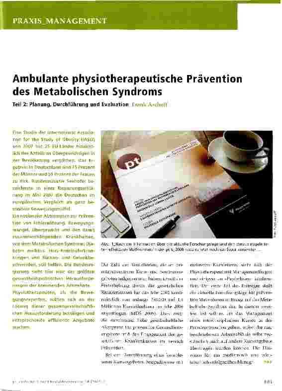 Vorschauseite 1: Ambulante physiotherapeutische Prävention des Metabolischen SyndromsTeil 2: Planung, Durchführung und Evaluation