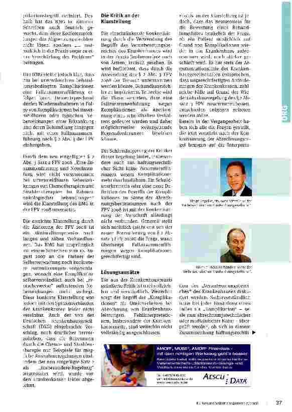 Vorschauseite 2: Den Kassen geht es nicht um Komplikationen. Die Klarstellung der FPV 2008 zur Wiederaufnahme erfordert eine Konkretisierung