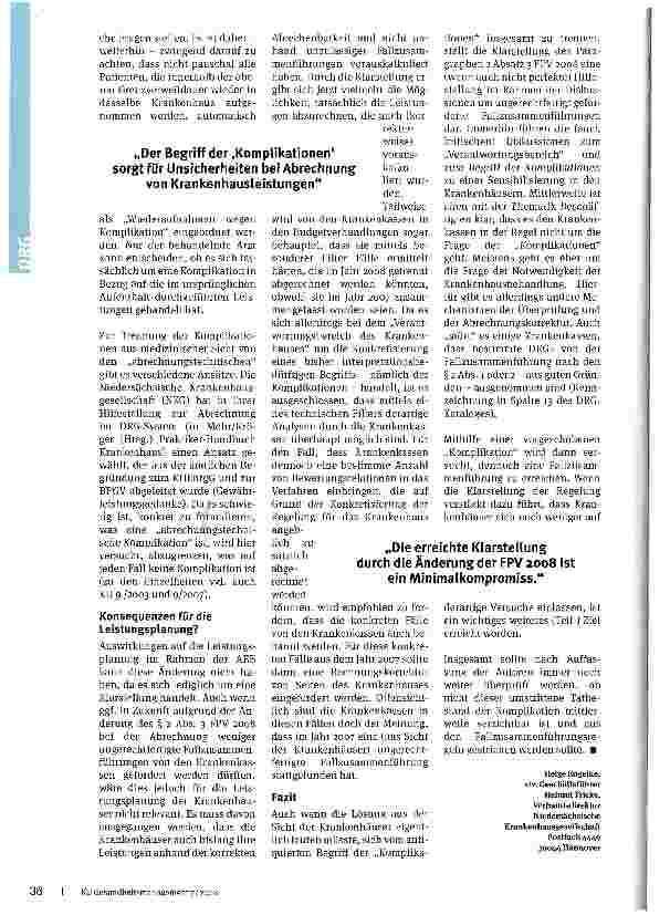 Vorschauseite 3: Den Kassen geht es nicht um Komplikationen. Die Klarstellung der FPV 2008 zur Wiederaufnahme erfordert eine Konkretisierung