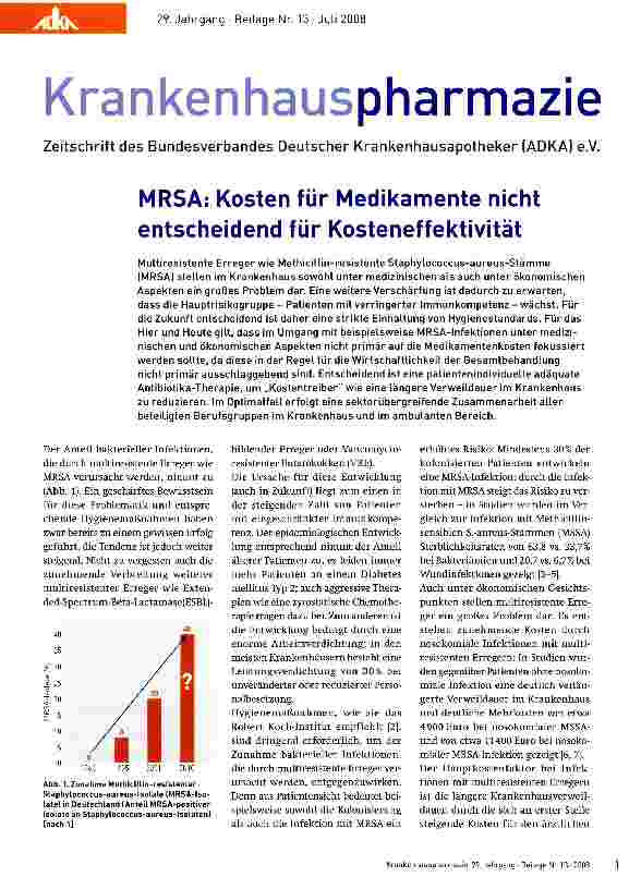 Vorschauseite 1: MRSA: Kosten für Medikamente nicht entscheidend für Kosteneffektivität
