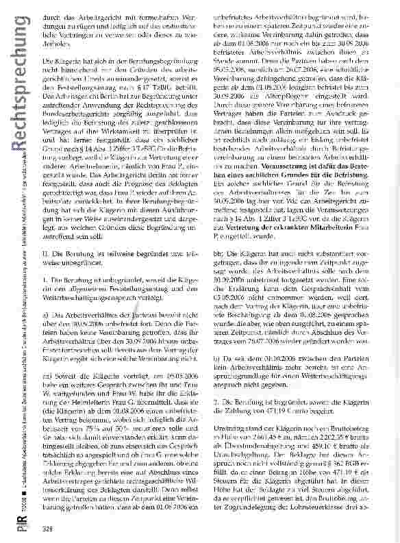 Vorschauseite 4: Unbefristetes Arbeitsverhältnis kann bei Bestehen eines sachlichen Grundes durch Befristungsvereinbarung zu einem befristeten Arbeitsverhältnis gemacht werden