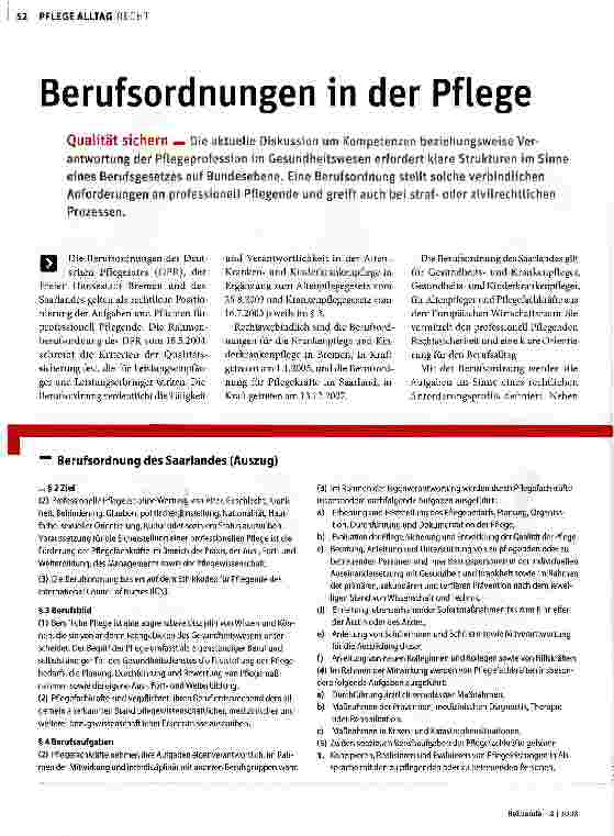 Vorschauseite 1: Berufsordnungen in der Pflege