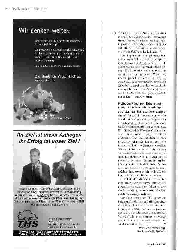 Vorschauseite 2: Das UrteilLandesarbeitsgericht (LAG) Hamm: Dürfen AltenpfLeger das Erbe von Bewohnern annehmen?