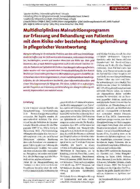 Vorschauseite 1: MultidisziplinäresMalnutritionsprogramm zur Erfassung und Behandlung von Patienten mit dem Risiko oder bestehender Mangelernährung in pflegerischer Verantwortung