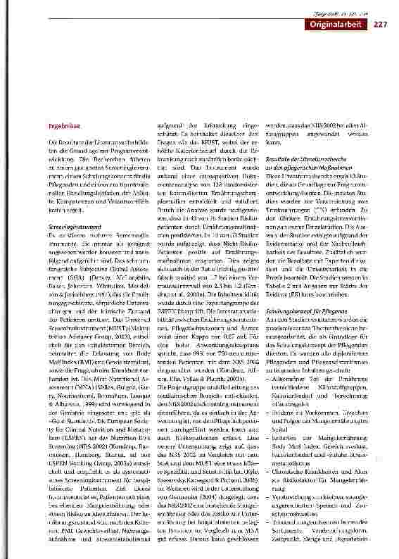 Vorschauseite 3: MultidisziplinäresMalnutritionsprogramm zur Erfassung und Behandlung von Patienten mit dem Risiko oder bestehender Mangelernährung in pflegerischer Verantwortung