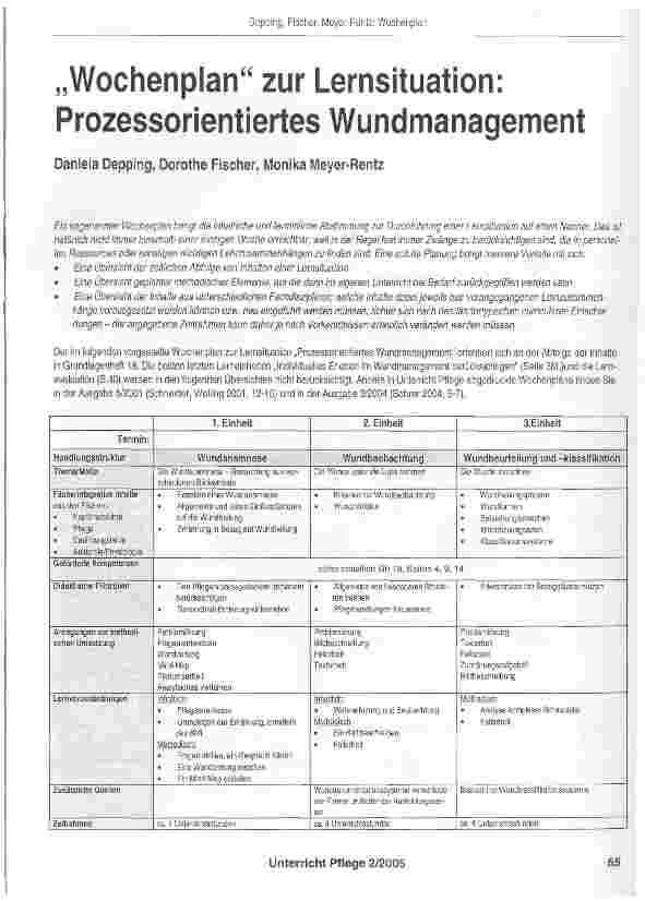 Vorschauseite 1: „Wochenplan zur Lernsituation: Prozessorientiertes Wundmanagement