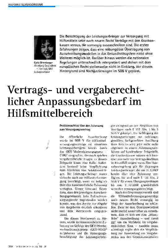 Vorschauseite 1: Vertragsund vergaberechtlicher Anpassungsbedarf im Hilfsmittelbereich
