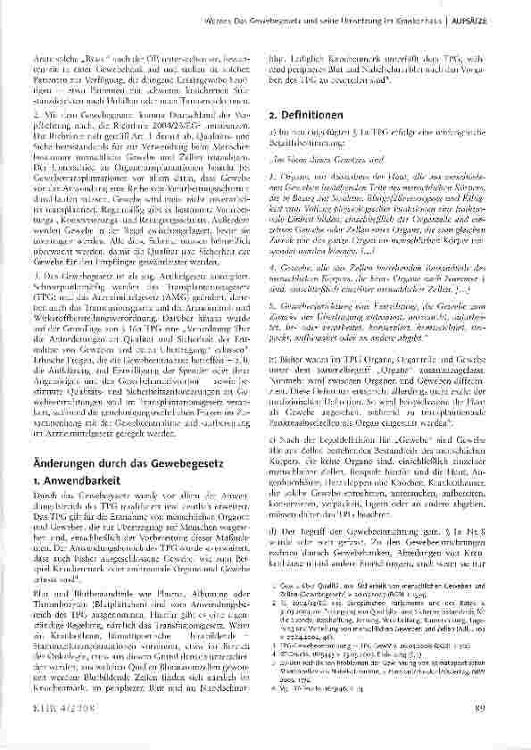 Vorschauseite 2: Das Gewebegesetz und seine Umsetzung im Krankenhaus