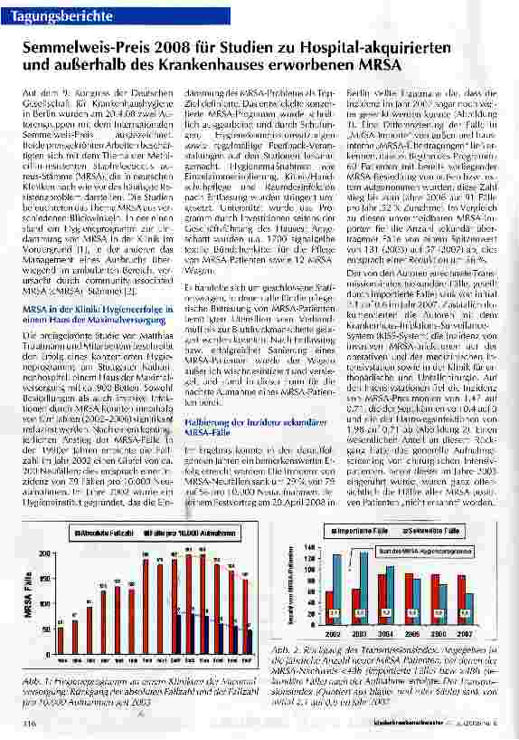 Vorschauseite 1: Semmelweis-Preis 2008 für Studien zu Hospital-akquirierten und außerhalb des Krankenhauses erworbenen MRSA