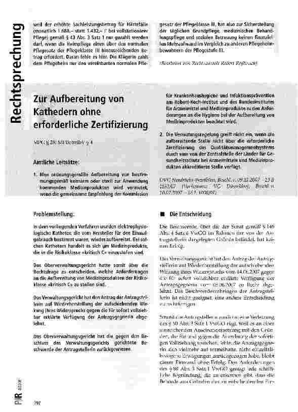 Vorschauseite 1: Härtefallleistung nur bei höherem Pflegesatz