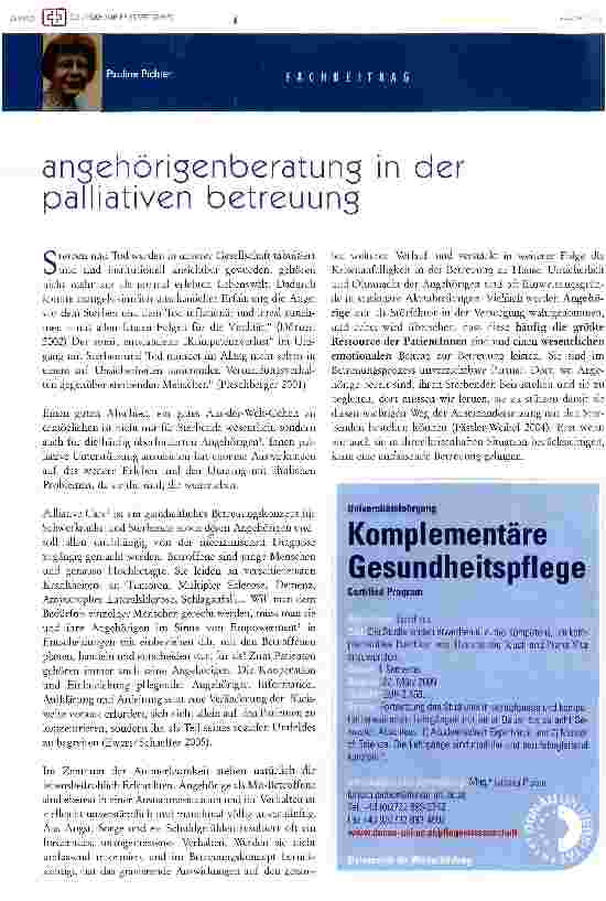 Vorschauseite 1: Angehörigenberatung in der Palliativen Betreuung