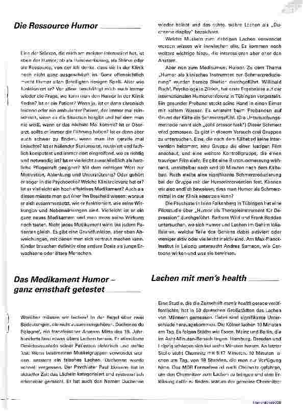 Vorschauseite 3: Humor in der PflegeFunktioniert Komik in der Klinik?