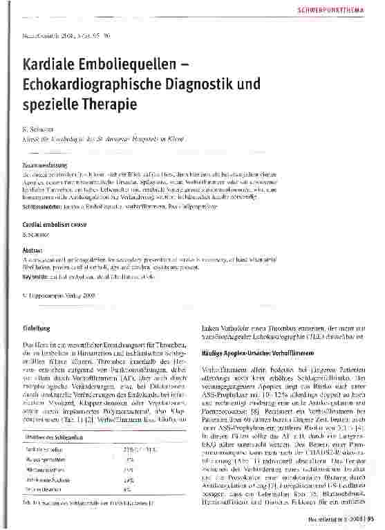Vorschauseite 1: Kardiale Emboliequellen -Echokardiographische Diagnostik und spezielle Therapie