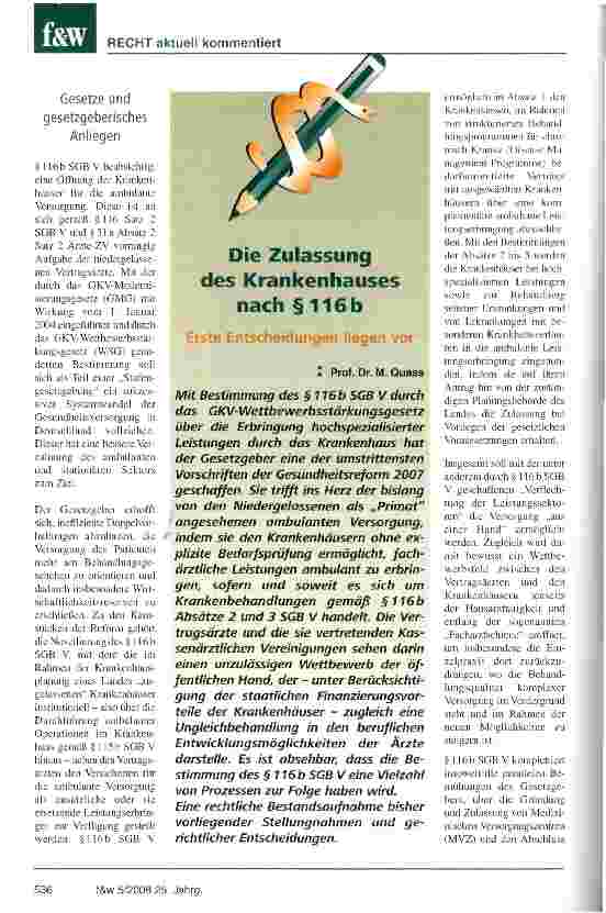 Vorschauseite 1: Die Zulassung des KrankenhausesGesetze und gesetzgeberisches Anliegen