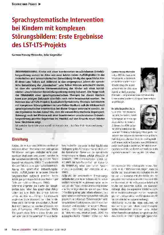 Vorschauseite 1: Sprachsystematische Intervention bei Kindern mit komplexen Störungsbildern: Erste Ergebnisse des LST-LTS-Projekts