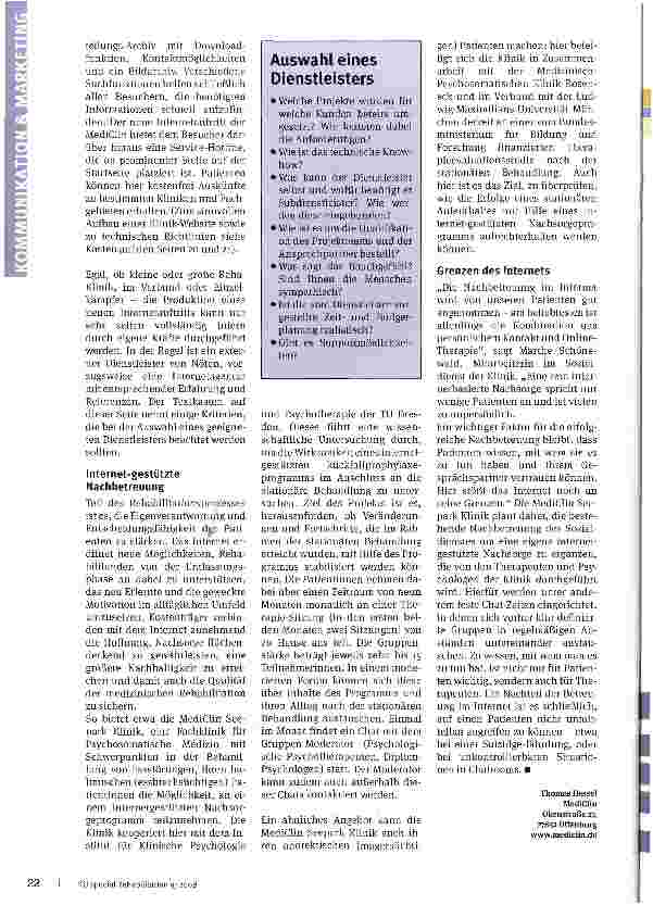 Vorschauseite 3: Patienten gewinnen und bindenChancen für Reha-Kliniken durch serviceorientierten Auftritt und internet-basierte Nachsorgeprogramme