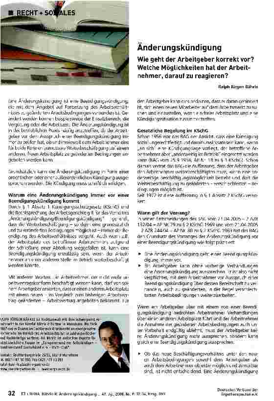 Vorschauseite 1: ÄnderungskündigungWie geht der Arbeitgeber korrekt vor? Welche Möglichkeiten hat der Arbeitnehmerp darauf zu reagieren?