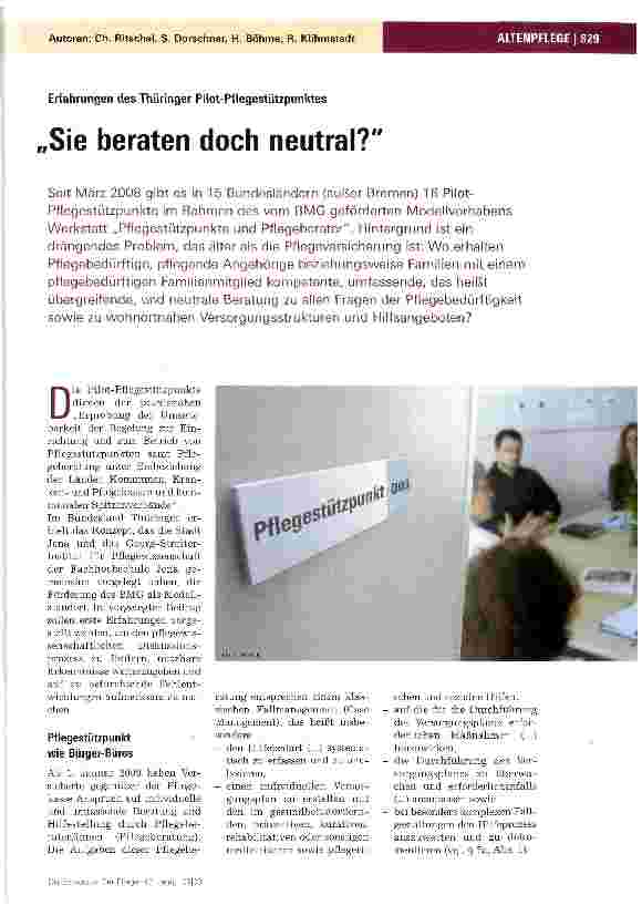 Vorschauseite 1: Erfahrungen des Thüringer Pilot-Pflegestützpunktes Sie beraten doch neutral?