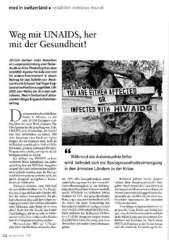Vorschauseite 1: Weg mit UNAIDS, her mit der Gesundheit!
