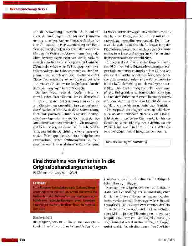 Vorschauseite 1: Einsichtnahme von Patienten in die Originalbehandlungsunterlagen