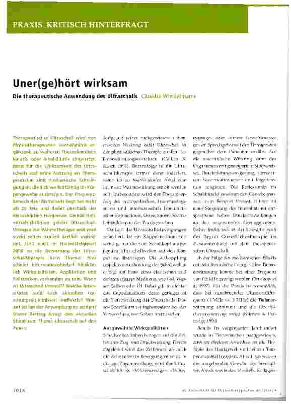 Vorschauseite 1: Uner(ge)hört wirksam Die therapeutische Anwendung des Ultraschalls