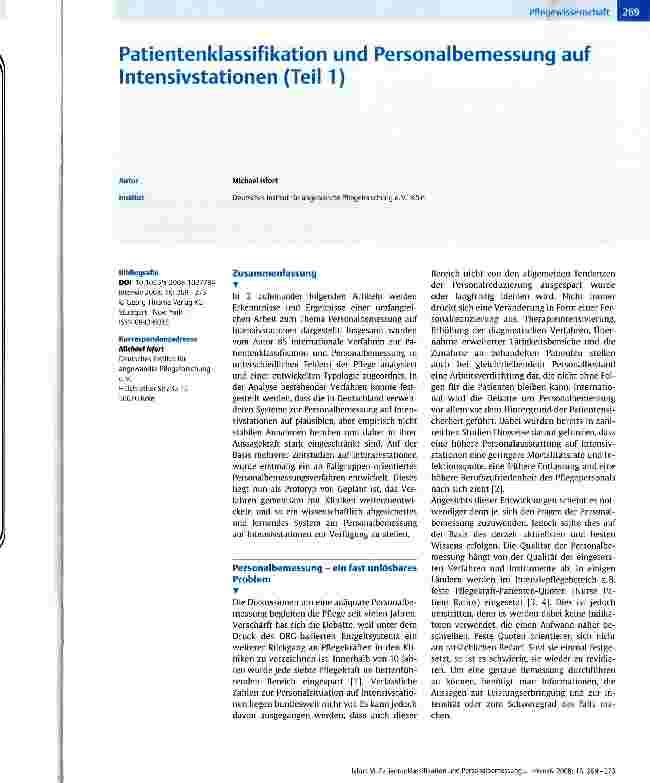 Vorschauseite 1: Patientenklassifikation und Personalbemessung auf Intensivstationen