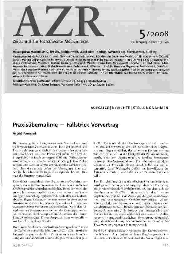 Vorschauseite 1: Praxisübernahme - Fallstrick Vorvertrag
