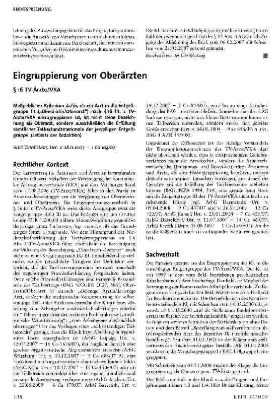 Vorschauseite 5: Entschädigungsanspruch wegen unterschiedlicher Behandlung aufgrund der Religion bei der Stellenbesetzung in einer Einrichtung des Diakonischen Werkes der Evangelischen Kirche in D…