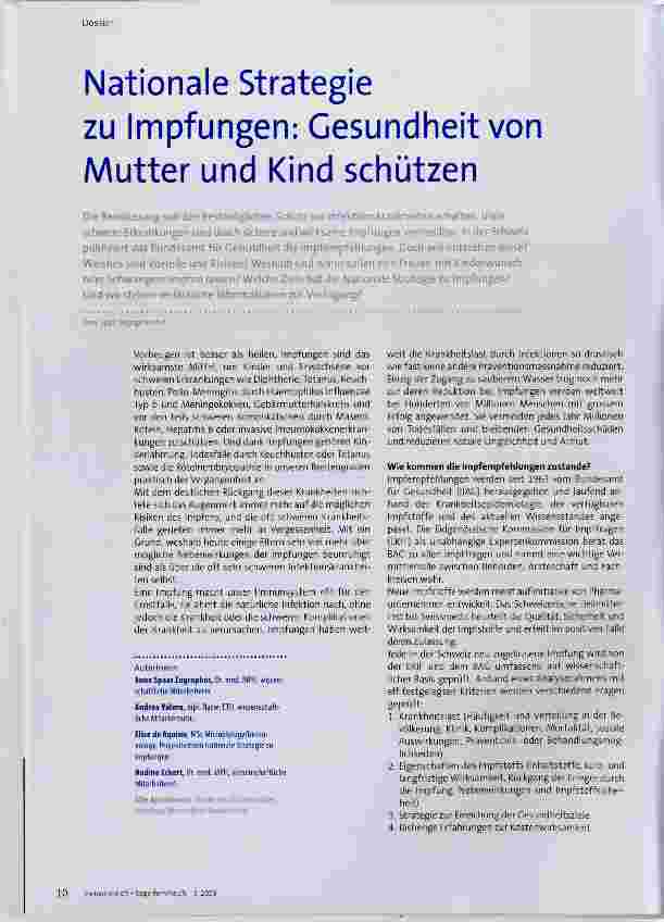 Vorschauseite 1: Nationale Strategie zu Impfungen: Gesundheit von Mutter und Kind schützen