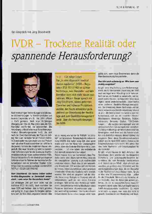 Vorschauseite 1: IVDR - Trockene Realität oder spannende Herausforderung?
